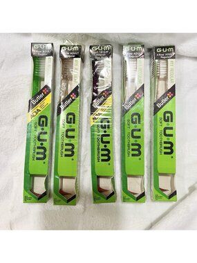 5 Butler GUM Toothbrush 411 Adult 4 Row Soft Rounded Velvet Tip Nylon Vintage